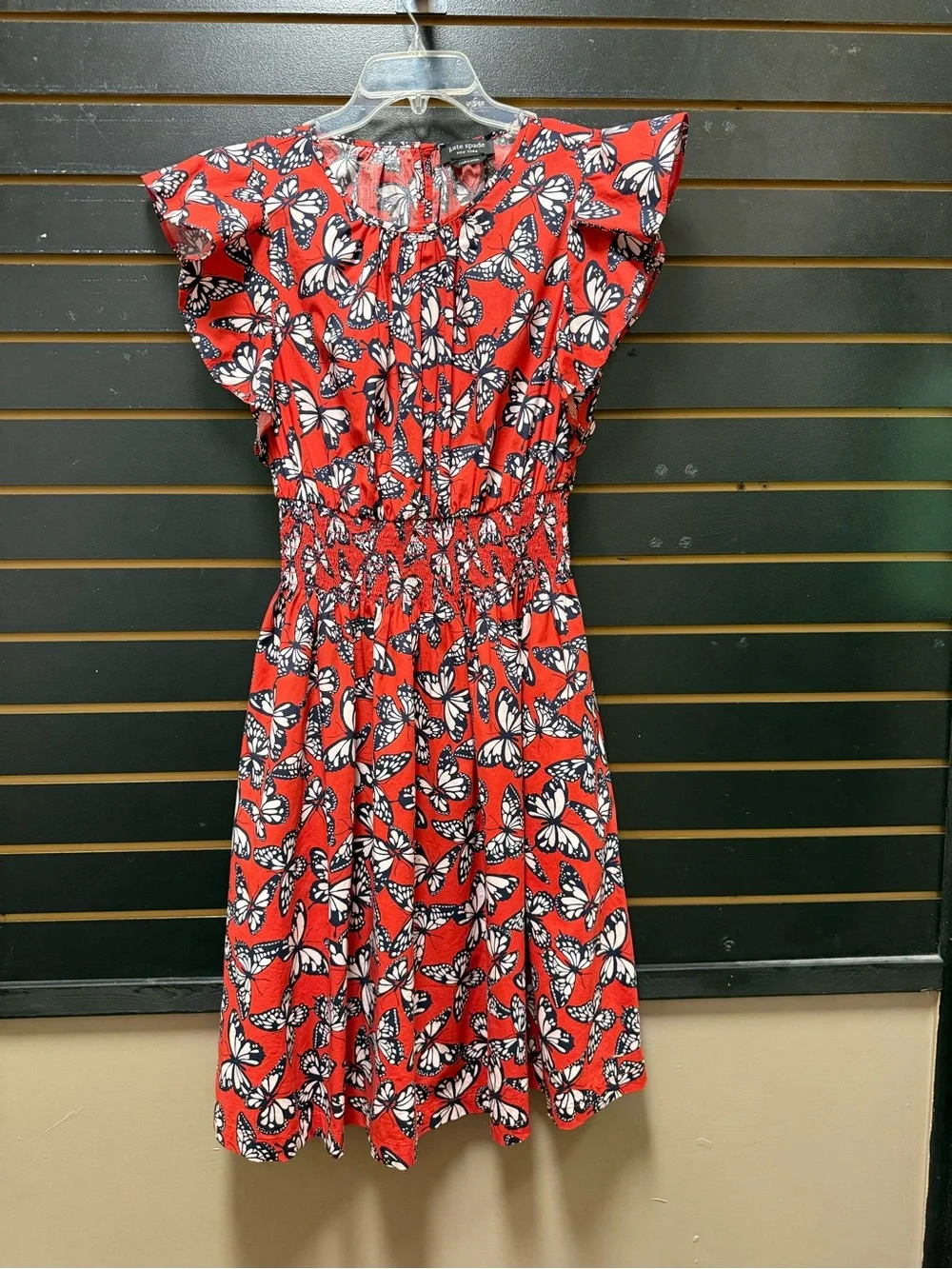 Kate Spade New York Butterfly Print Smocked Waist Dress Size Large